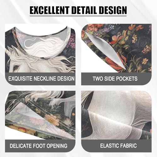 ALAZA Unicorn Blossom Floral Horse Pajamas Set Short Sleeve Cotton Sleepwear Summer Pjs 2 Piece 5-14Y4