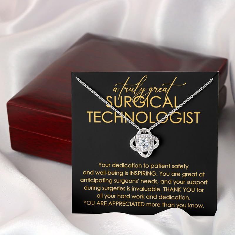 Surgical Technologist Necklace Silver Plated Love Knot Mahogany - Your Dedication To Patient - Appreciation Registered Nurse Surgery