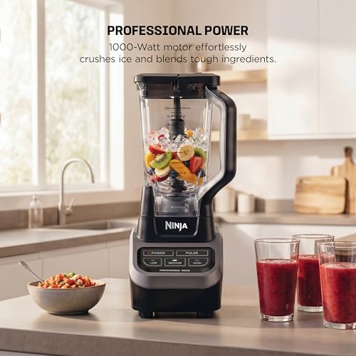 Image of Ninja Professional Blender, Smoothie Blender, Drink Mixer, Grinder, Ice Crusher, Frozen Fruit Blending | Professional 1000 W Power, Total Crushing Technology, XL 72-oz. Pitcher Black, Grey, BL610