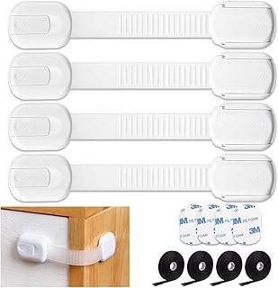 Child Safety Cupboard Locks Adjustable Baby Proof Cupboard Lock Self Adhesive Strap Latches for Fridge, Cabinets, Drawers, Dishwasher, Toilet-4Pack