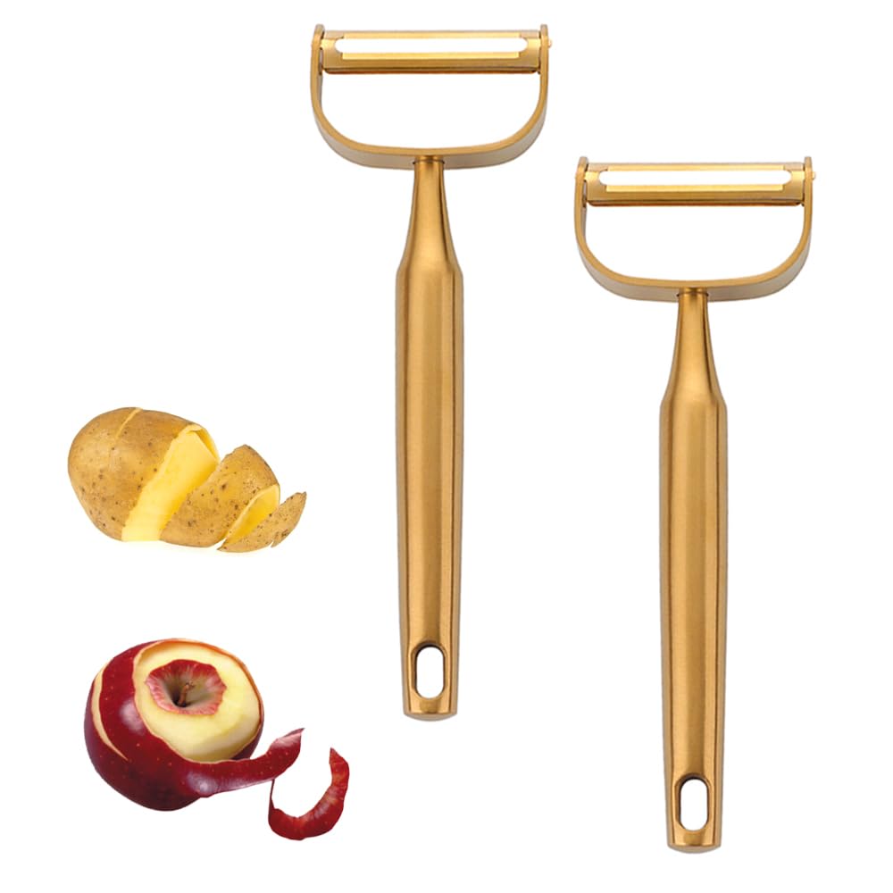 Stainless Steel Vegetable Peeler Gold 2 Pieces, with Potato Eye Remover & Swiveling Twin Blades, Y Shaped Titan Potato Peeler for Fruit & Veggie, Dishwasher Safe