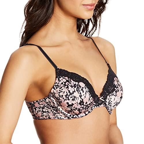 Maidenform Comfort Devotion Lace Bra, Smoothing Full-Coverage T-Shirt Bra For Everyday Comfort, Comfortable Lace Bra, Abstract Floral Print/Black, 36B #TOP1