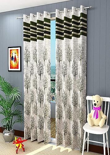 Image of HOME UTSAV 3 Piece Jute Blackout Heavy Jacquard Tree Curtains for Door 7 Feet, Green