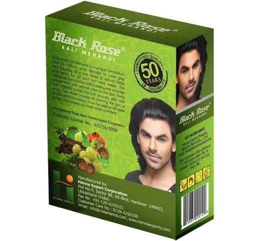 Blackrosee Kali Mehandi Hair Dye Powder for Men & Women, Natural-Looking Black Color, (Pack of 5x10 grams)