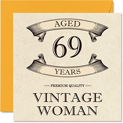 Tarjetas de cumpleaños 69 vintage para mujeres, a partir de 69 años, divertida tarjeta de cumpleaños para mamá, hermana, esposa, novia, niñera, abuela, tía, tarjetas de felicitación de 69 cumpleaños