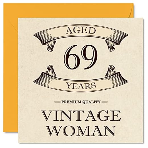 Tarjetas de cumpleaños 69 vintage para mujeres, a partir de 69 años, divertida tarjeta de cumpleaños para mamá, hermana, esposa, novia, niñera, abuela, tía, tarjetas de felicitación de 69 cumpleaños