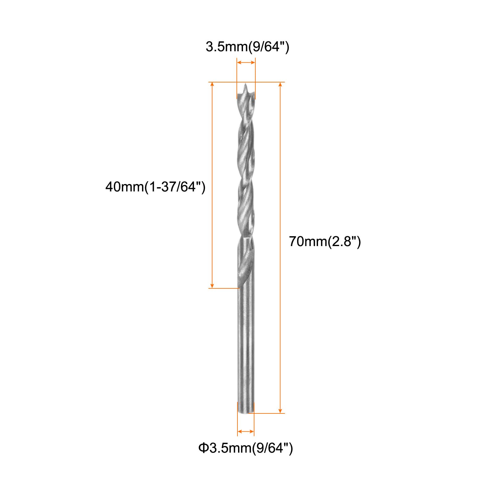 QUARKZMAN Wiertło Brad Point 3,5 mm (9/64 ") Dia Wiertło spiralne metryczne Brad Point do drewna stolarskiego z tworzywa sztucznego gumy