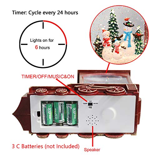 Image of Eldnacele Red Christmas Train Snow Globe Lantern with Music and Timer