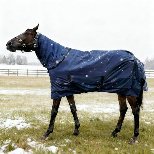 Image of Horse Turnout Blanket | Medium Weight Horse Blanket with 1200D 250g Cotton Filling | Detachable Neck Cover & Belly Wrap (72in /135cm)