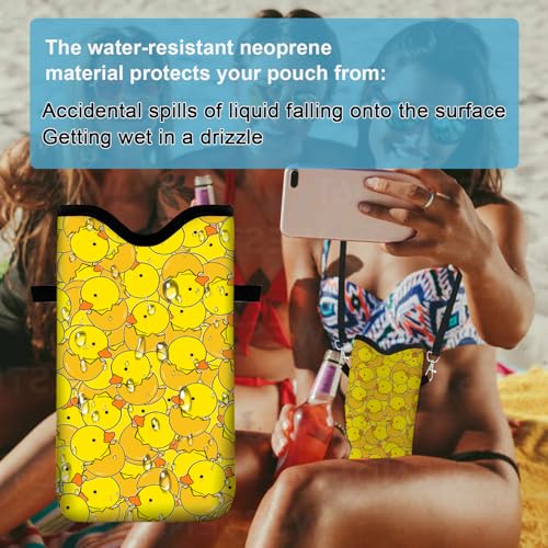 Image of Neoprene Cell Phone Sleeve Pouch Case Bag with Crossbody Strap Neck Lanyard for Women 7.1 X 3.9 in Yellow Duck