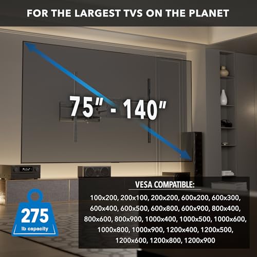 Image of Mount-It! The Beast XXL Long Arm TV Wall Mount, Full Motion for 75-140 Inch TVs up to 275 lbs, 38.6 inch Extension, Tilt Swivel Level Adjust, Sliding Arm System on Fixed Wall Plate, VESA 1200x900