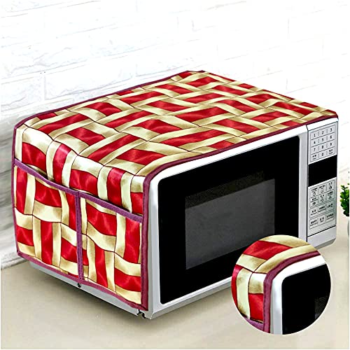 Image of KANUSHI Industries Microwave /Oven Top Cover with 4 Utility Pockets (VAR1-MICRO-RED-GOLDEN-LINE-01)