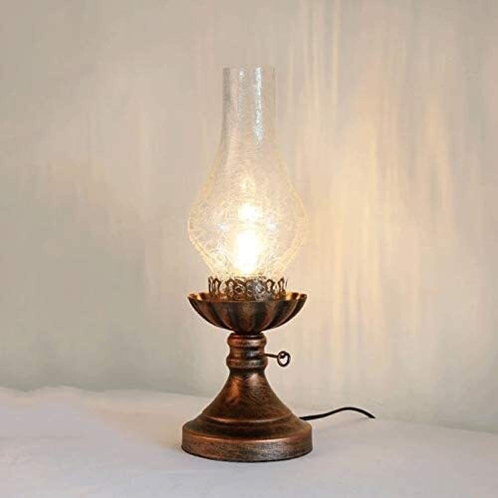Lfdhcn White Simple Country Nostalgic Kerosene Lamp Table Lamp, Wrought Iron Glass E27 Night Lamp, Suitable For Living Room Bedside Lamp, Pastoral Table Lamp With Button Switch, Bronze (Color : )