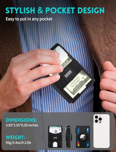 Image of Slim Wallet for Men with AirTag Holder,Pop Up Wallet with ID Window,RFID Wallet for Men | Credit Card Holder with Money Clip, Pop-up feature Minimalist Wallet for Men's Gifts