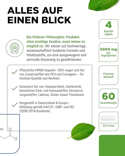 vit4ever L-Carnitin - 240 Kapseln - Hochdosiert mit 3000 mg pro Tagesportion - Premium: 100% L-Carnitin Tartrat - Ohne Zusätze- Glutenfrei & Laktosefrei - Vegan