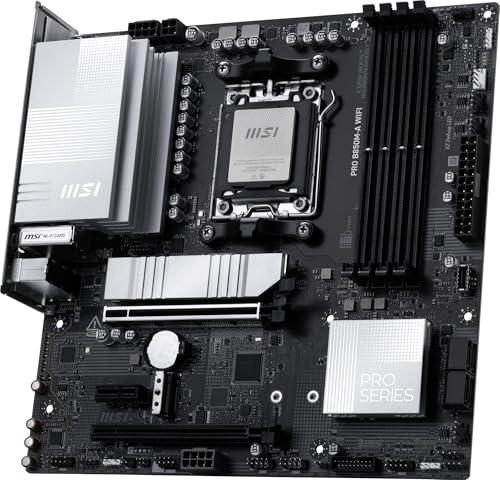 Image of MSI PRO B850M-A WiFi Motherboard, mATX - Supports AMD Ryzen 9000 /8000 / 7000 Processors, AM5 - DDR5 Memory Boost (8200+ MT /s OC), PCIe 5.0 x16 & 4.0 x4, M.2 Gen5, Wi-Fi 7, 5G LAN