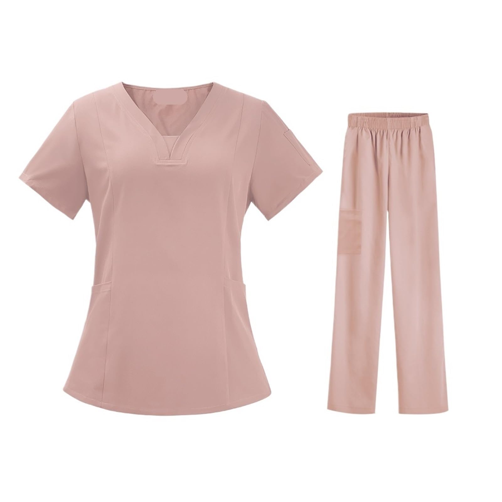Divisa Infermiere Donna Set di indumenti da lavoro for la cura della toelettatura dell'uniforme da infermiera Scrub Sala operatoria Abito chirurgico Pantaloni elastici a maniche corte(Pink,BLUEXL)