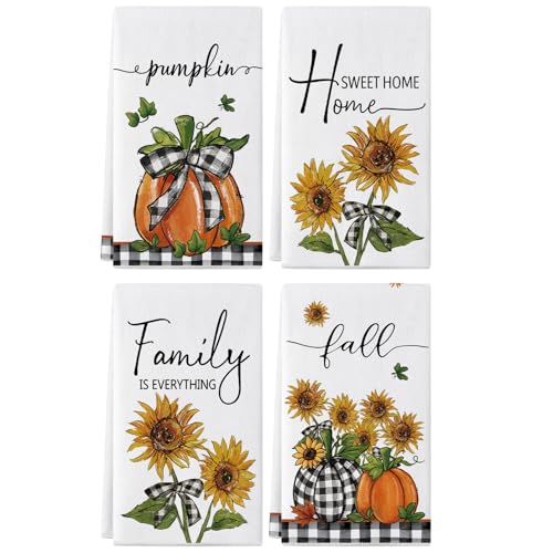 Sunflower Buffalo Plaid Fall Dish Towels