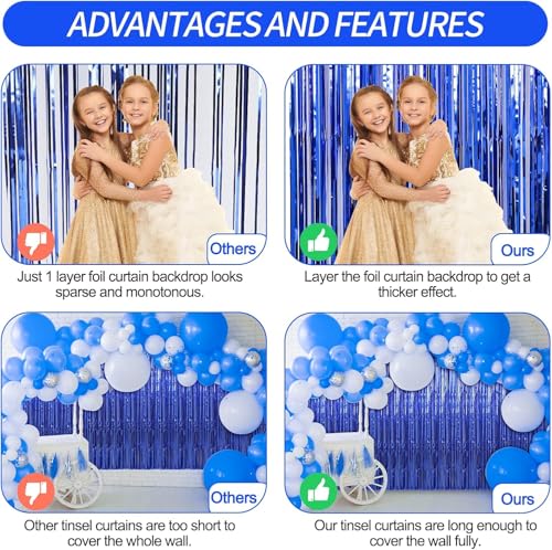 Image of Crosize 8 Pack 3.3 x 9.9 ft Dark Blue Foil Fringe Curtains Party Decorations, Dark Blue Tinsel Curtain Backdrop for Parties, Door Streamers, Glitter Streamer Backdrop for Birthday Decoration