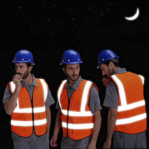 Gayisic Reflective Safety Vest, High Visibility, Bright Neon Color Construction Protector with Reflective Strips with Five Pockets (L, Orange) - Thumbnail 6