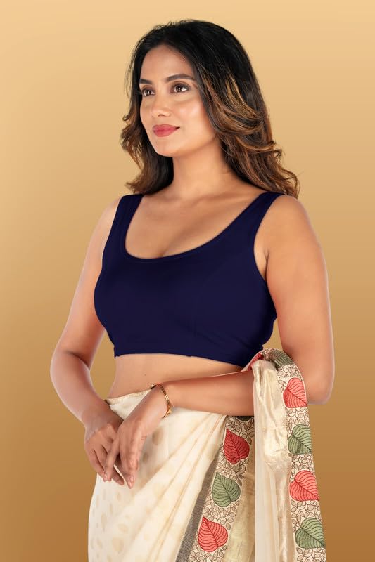 Image of Abhi Cotton Readymade Saree Blouse for Women- Sleeveless, U-Neck, Regular-fit, Stretchable, Pull-on Style