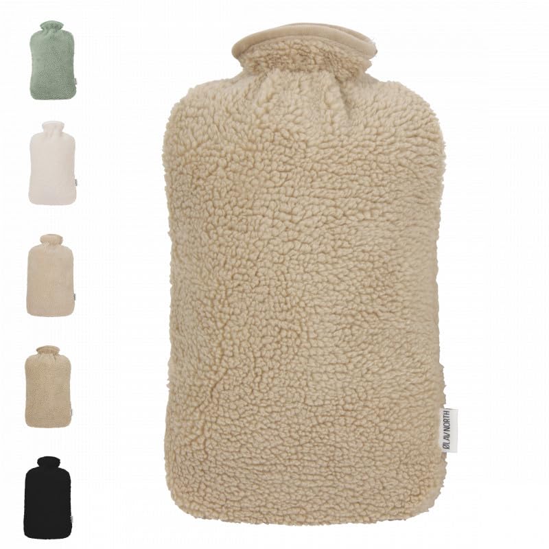 Ølav North XXL Wärmflasche mit Teddybezug, 3.4 Liter, Beige, Hergestellt aus nachhaltigen Materialien, Geschenk für Frauen, Freundin