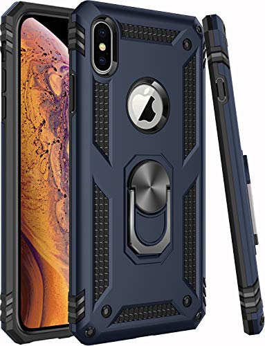 Lumarke Iphone Xs Max Case: Military Grade, 16Ft Drop Tested, With Tempered Glass Protector & Magnetic Ring Kickstand - Blue #TOP6