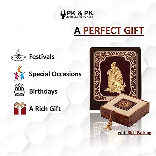 Image of Pk & Pk Jewellers Radha Krishna Ji Table Top | 24KT Gold | Rosewood Frame | Medium Size (For Premium Gift, Office Desk, Car Dashboard, Table Decoration), Religious