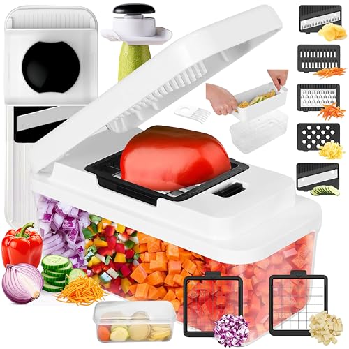Vegetable Chopper, 14-in-1 Food Slicer, Onion Chopper, Mandoline Vegetable Slicer, Cutter, Spiralizer, 7 Stainless Steel Blades and Includes a Food Storage for Kitchen.