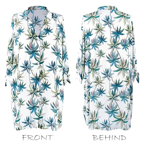 Image of CUPSHE Women Mini Summer Dress Cover Up Oversize Floral Shirt 3 /4 Sleeve Cuff Tie Button Down Beach Dresses Cover Up Top