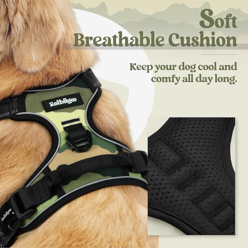 Image of rabbitgoo Dog Harness No Pull with 2 Leash Clips, Adjustable Soft Padded, Reflective Oxford No Choke Pet Vest with Easy Control Handle for Large Dogs, Green Mountain,L