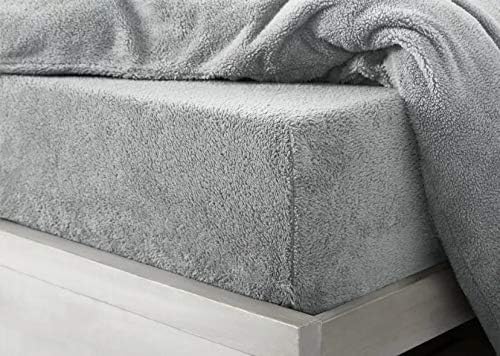 Super Soft Teddy Fleece Fitted Sheet Warm Extra Deep Bed Sheet for Winter Comfort in Single Double King & Super King Sizes (Silver King)