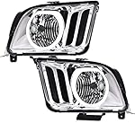 PIT66 Headlight, Compatible with 2005-2009 Ford Mustang Headlamp Driver & Passenger Side, Clear Lens Chrome Housing