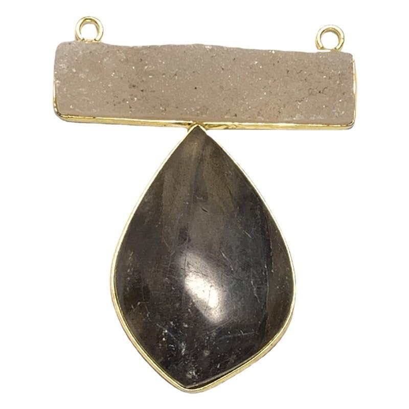 Colgante rectangular de labradorita YOPI con cadena para suéter y acabado galvanizado