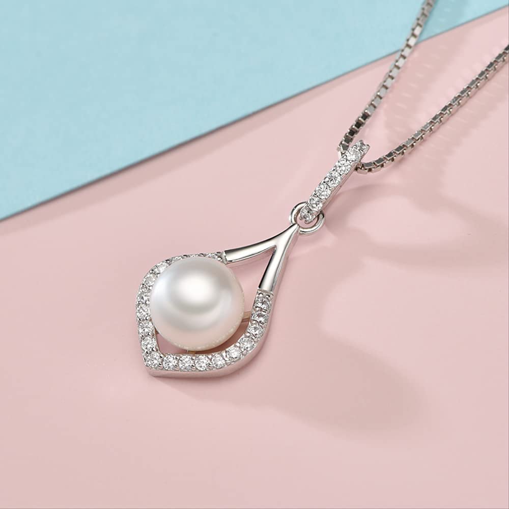 Ciondoli di perle d'acqua dolce naturali bianche da 7-8 mm girocollo in argento sterling 925 con zirconi da donna