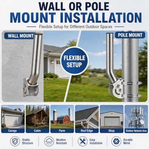 Image of 430 Stainless Steel Wireless Bridge Mount, 2-Pack 11 in Dual Screw Locking J Pole Mounting Bracket for Wall or Pole, 160 Angle Adjustable, 1.38 in OD, for AP Access Point CPE Extender Repeater