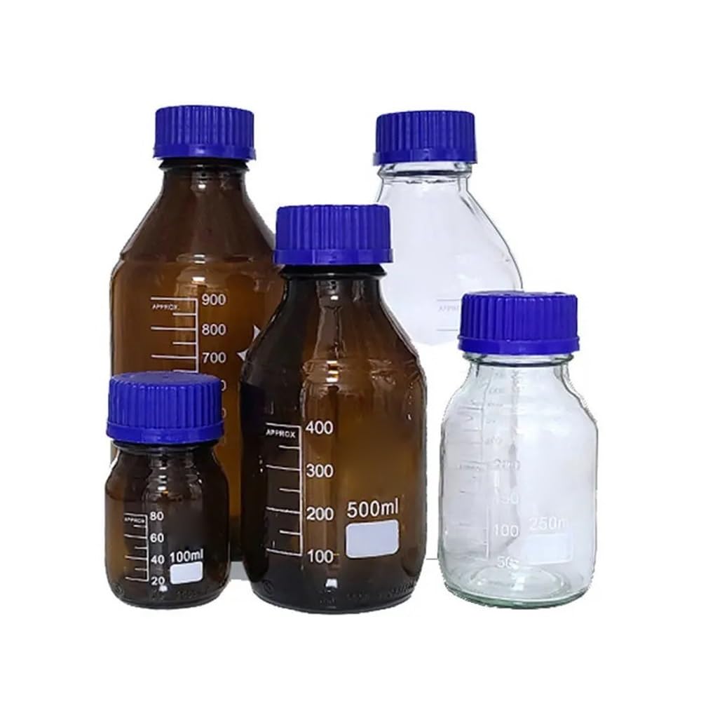 Cristalería de Laboratorio Botella de reactivo de laboratorio transparente/marrón con tapa de rosca, sellada, de 100 ml a 1000 ml, botella de muestra de vidrio(1000ml 1pcs)
