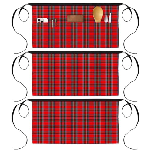 Tablier court de chef cuisine pâtisserie bistrot demi tablier rouge x3