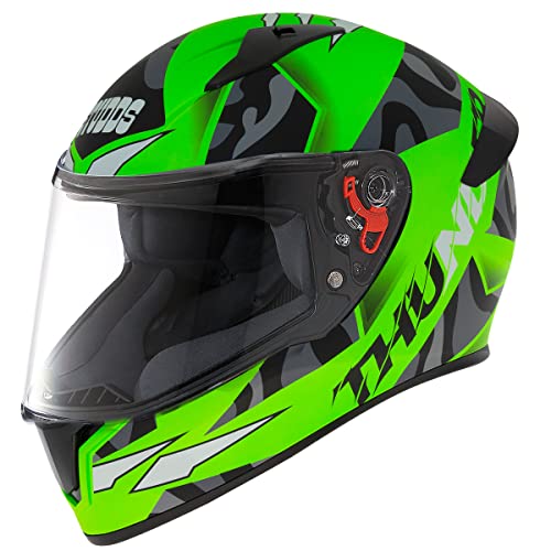 Image of Studds Thunder Full Face Helmet D7 with Clear Visor (Matt Neon Green N9, L)