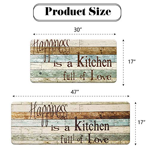 Farmhouse Kitchen Mats Sets 2 Piece Cushioned Anti-Fatigue Comfort Mat For Home & Office Ergonomically Engineered Memory Foam Kitchen Rug Waterproof Non-Skid, 30" By 17" + 47" By 17",Happiness #TOP1
