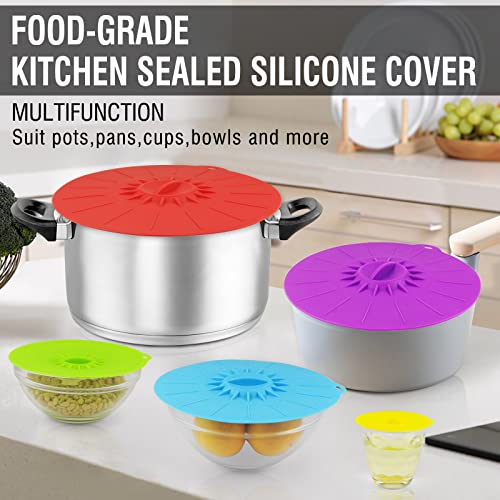 5 Pack Silicone Lids,Microwave Splatter Cover, Anti-Dust Cover,Various Sizes Reusable Food Suction Lids Fits Cups, Bowls, Plates, Pots, Pans, Oven, Fridge,Bpa Free #TOP2