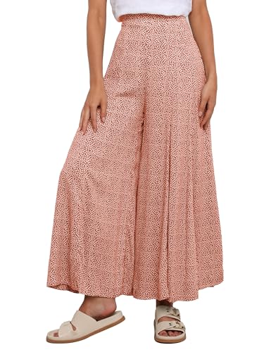 Women High Wasited Casual Pants Wide Leg Elasticised Waist Petal Print Trendy Trousers