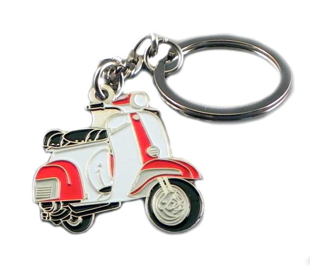 Metal Enamel Keyring Red & White Vespa Scooter (35mm x 30mm)
