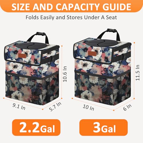 Image of Vankor Car Trash Can for Car Cute, Trash Bag Bin Hanging Waterproof Automotive Garbage Cans Leak Proof Vehicle Trash Can Painting Floral