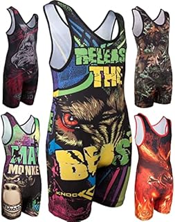 KO Sports Gear - Unisex Wrestling Singlet, Comfortable & Breathable, 4 Way Stretch, Gymnastics, Running, Weightlifting (Release the Beast, Youth Small)