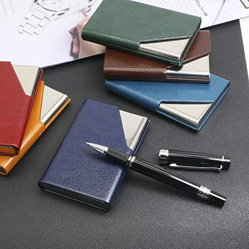Image of Padike Business Card Holder, Upgraded Leather Business Card Case Pocket Card Holders for Men or Women, Metal Slim Name Card Holder RFID Blocking Business Card Carrier with Magnetic Closure(Z-Orange)