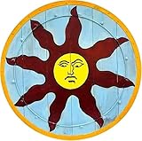 Medieval Sunlight Battleworn Shield – 24 Inch Wall Hanging Prop – Decorative Cosplay and LARP Display Shield – Solaire-Inspired Replica for Reenactment or Décor