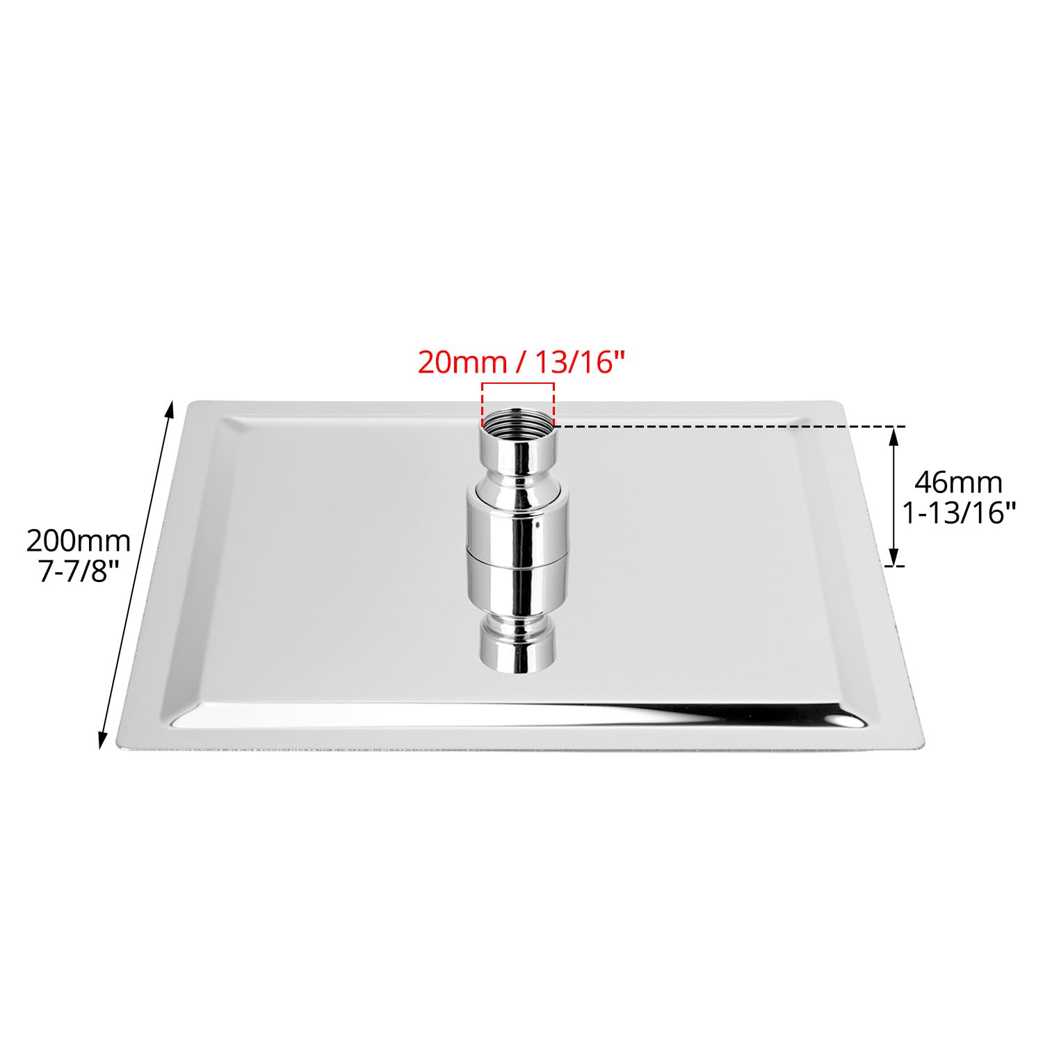 QWORK® 20 CM Soffione Doccia a Pioggia Quadrato in Acciaio Cromato - Angolo regolabile, montaggio standard, facile sostituzione