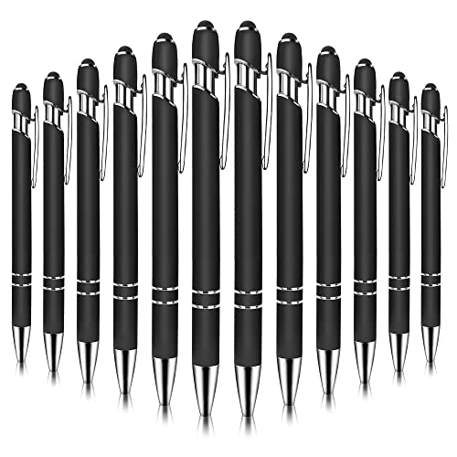 Bolígrafos de Bola con Stylus Pen 2 en 1 Lápiz Capacitivo Para Pantalla Táctil Multifunción Bolígrafos Retráctiles de Metal para Dispositivos Tinta Negra, 1.0 mm 12 Colores Negro