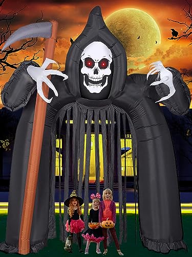 EBANKU Nadmuchiwany łuk z duchem na Halloween, na zewnątrz, wysadzany nawiedzony łuk z wbudowanymi diodami LED, Halloween, ogród, trawnik, podwórko, dekoracje imprezowe